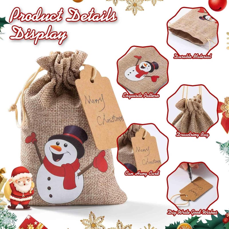 Homum 25 Pcs Christmas Burlap Gift Bags with Drawstring and Tags - 4x6 Inch Tiny Small Gift Bags for Xmas Candy and Christmas Supplies - Image 3